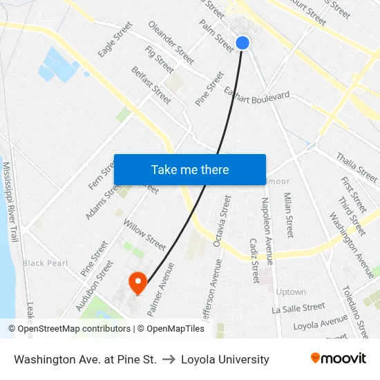 Washington Ave. at Pine St. to Loyola University map