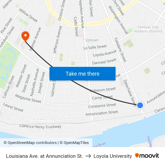 Louisiana Ave. at Annunciation St. to Loyola University map