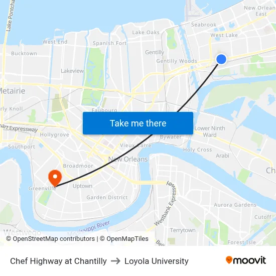 Chef Highway at Chantilly to Loyola University map