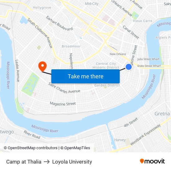 Camp at Thalia to Loyola University map