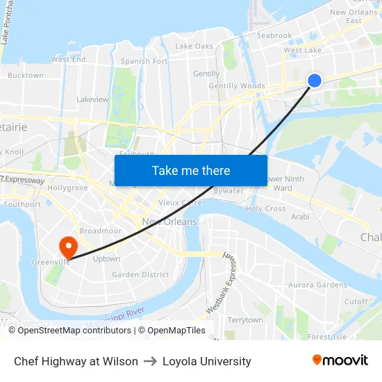 Chef Highway at Wilson to Loyola University map
