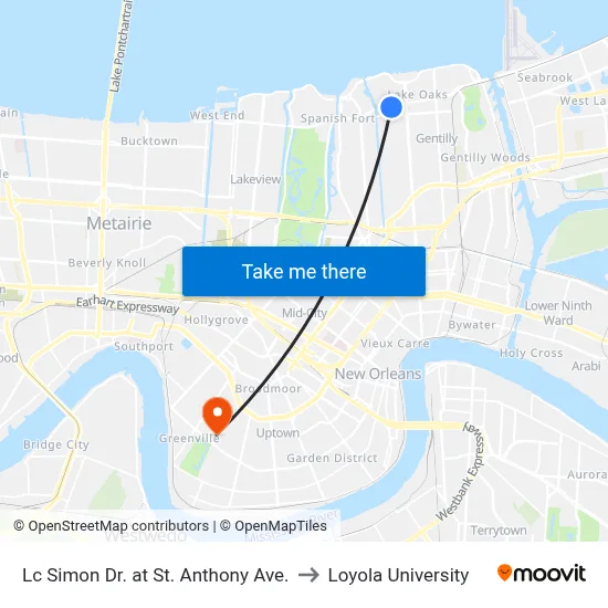 Lc Simon Dr. at St. Anthony Ave. to Loyola University map