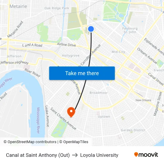 Canal at Saint Anthony (Out) to Loyola University map