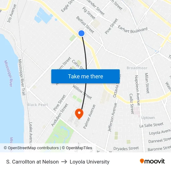 S. Carrollton at Nelson to Loyola University map