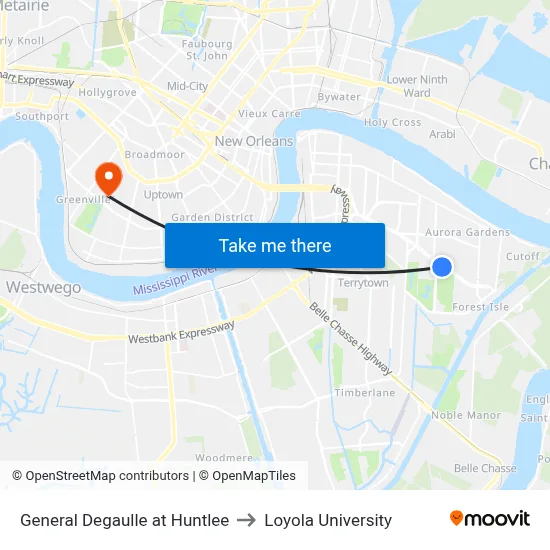General Degaulle at Huntlee to Loyola University map