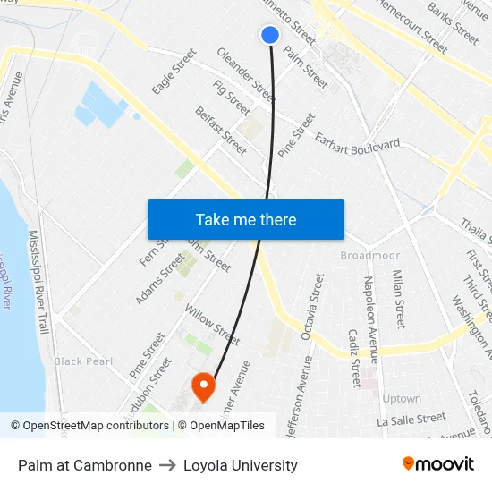 Palm at Cambronne to Loyola University map