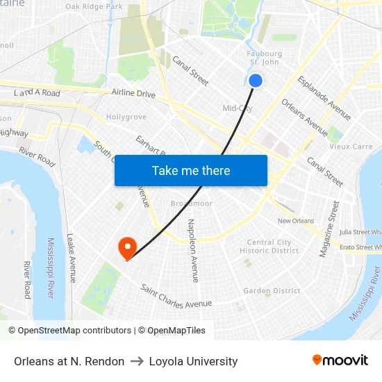 Orleans at N. Rendon to Loyola University map