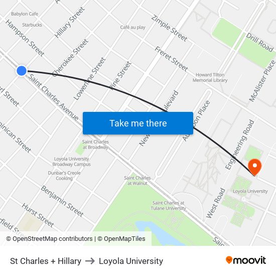 St Charles + Hillary to Loyola University map