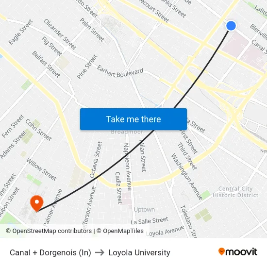 Canal + Dorgenois (In) to Loyola University map