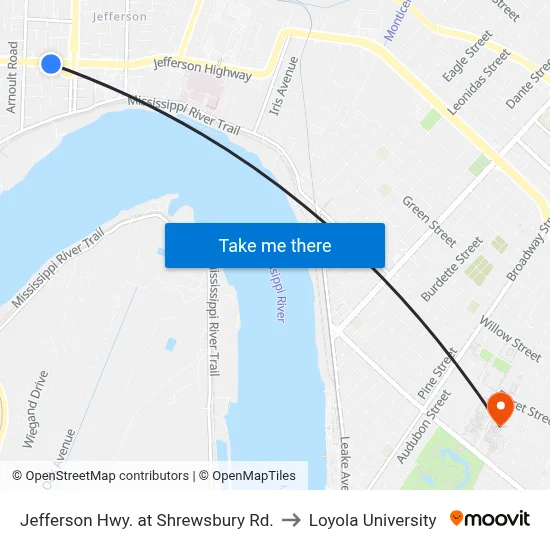 Jefferson Hwy. at Shrewsbury Rd. to Loyola University map