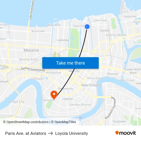 Paris Ave. at Aviators to Loyola University map