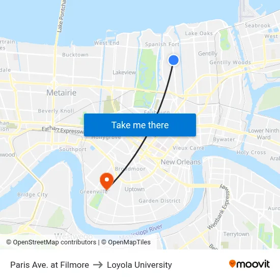 Paris Ave. at Filmore to Loyola University map