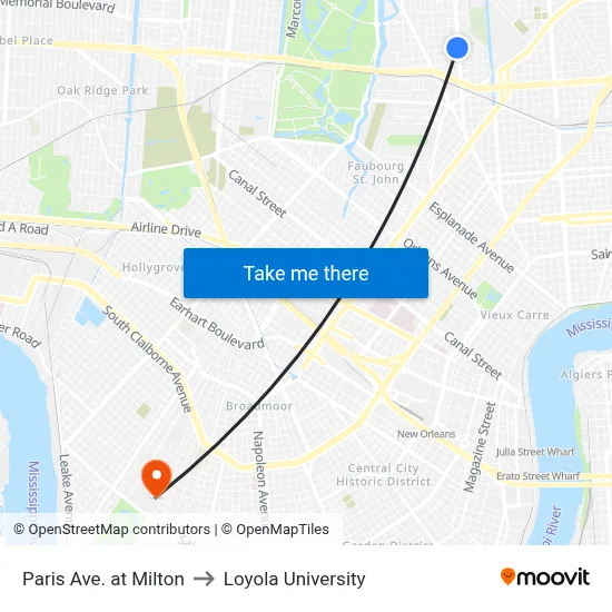 Paris Ave. at Milton to Loyola University map