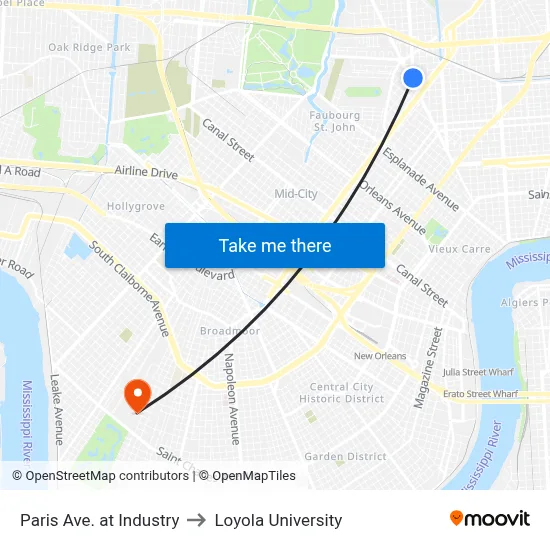Paris Ave. at Industry to Loyola University map