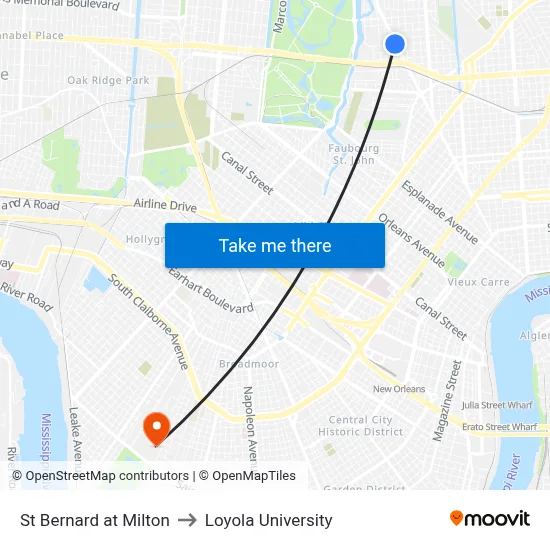 St Bernard at Milton to Loyola University map