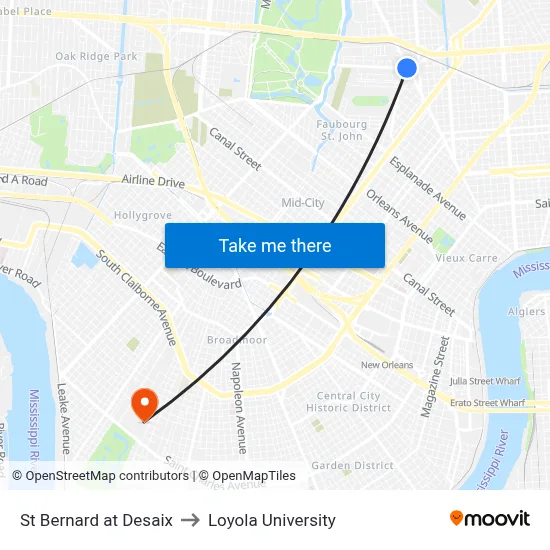 St Bernard at Desaix to Loyola University map