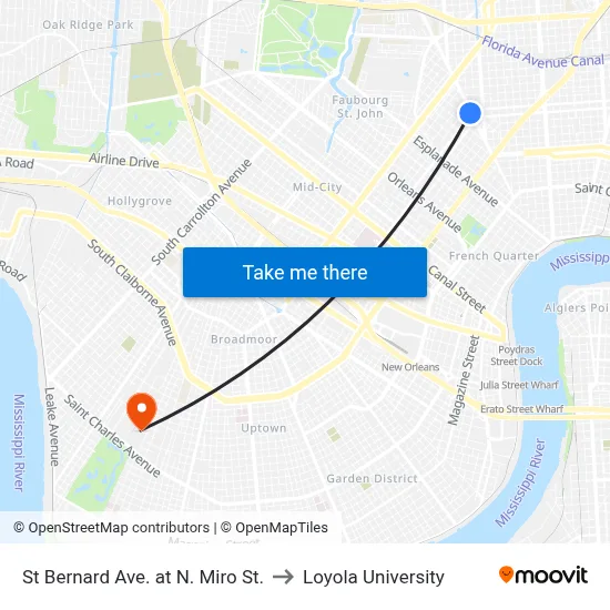 St Bernard Ave. at N. Miro St. to Loyola University map