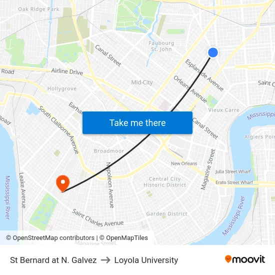 St Bernard at N. Galvez to Loyola University map