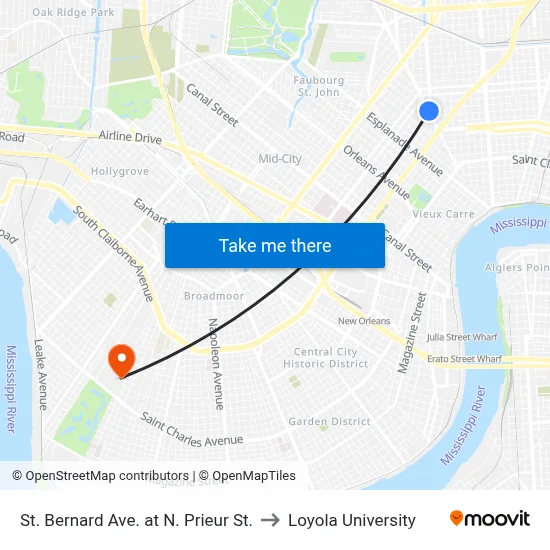St. Bernard Ave. at N. Prieur St. to Loyola University map