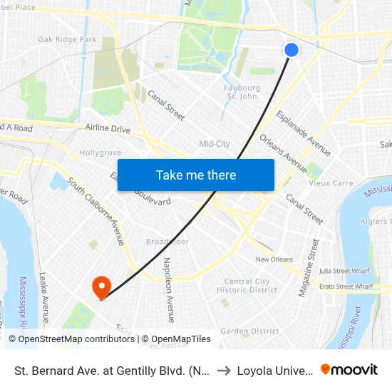 St. Bernard Ave. at Gentilly Blvd. (Nearside) to Loyola University map