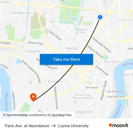 Paris Ave. at Abundance to Loyola University map