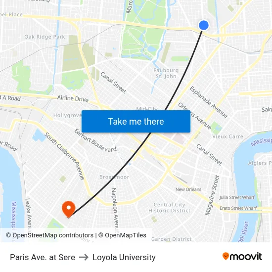 Paris Ave. at Sere to Loyola University map