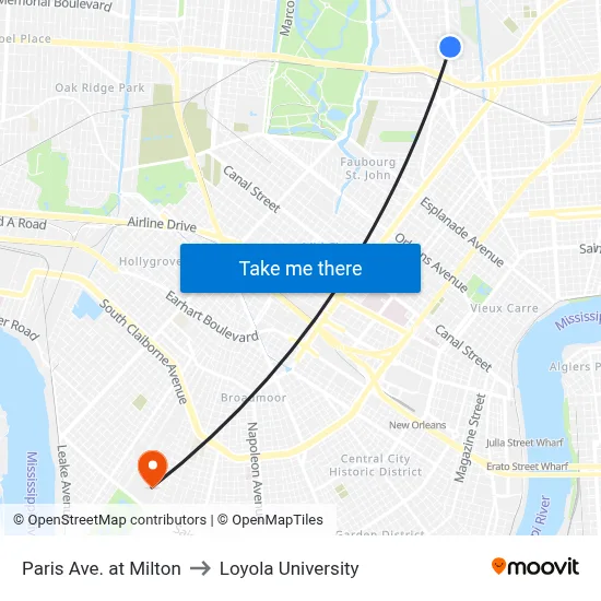 Paris Ave. at Milton to Loyola University map