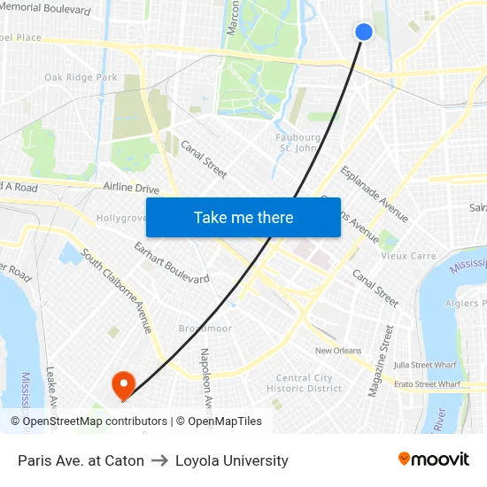 Paris Ave. at Caton to Loyola University map