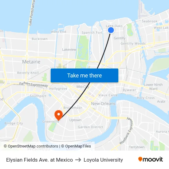 Elysian Fields Ave. at Mexico to Loyola University map
