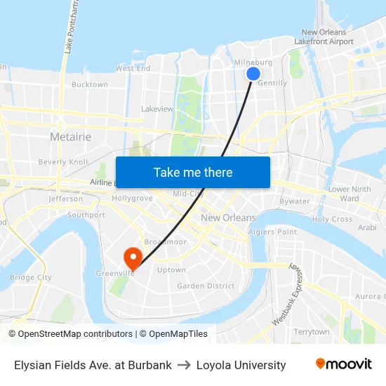 Elysian Fields Ave. at Burbank to Loyola University map