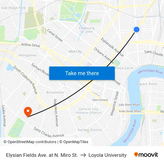Elysian Fields Ave. at N. Miro St. to Loyola University map