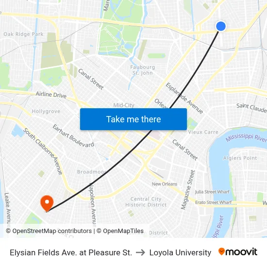 Elysian Fields Ave. at Pleasure St. to Loyola University map