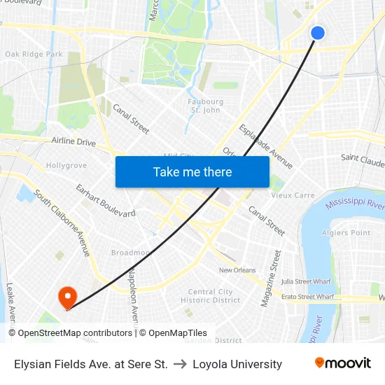 Elysian Fields Ave. at Sere St. to Loyola University map