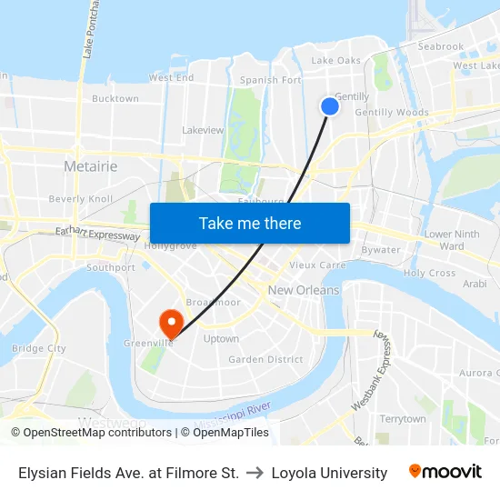 Elysian Fields Ave. at Filmore St. to Loyola University map