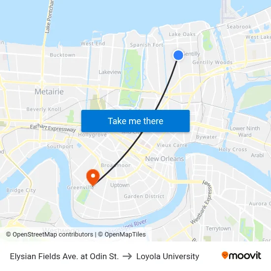 Elysian Fields Ave. at Odin St. to Loyola University map