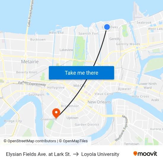 Elysian Fields Ave. at Lark St. to Loyola University map