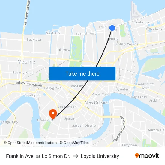Franklin Ave. at Lc Simon Dr. to Loyola University map
