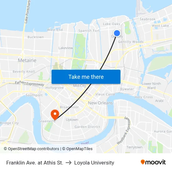 Franklin Ave. at Athis St. to Loyola University map