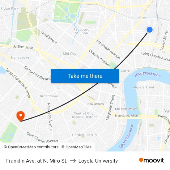 Franklin Ave. at N. Miro St. to Loyola University map