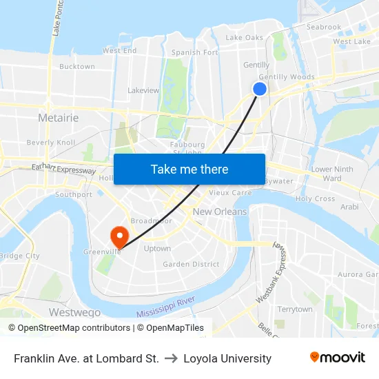 Franklin Ave. at Lombard St. to Loyola University map