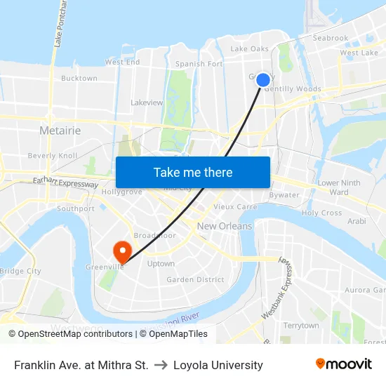 Franklin Ave. at Mithra St. to Loyola University map
