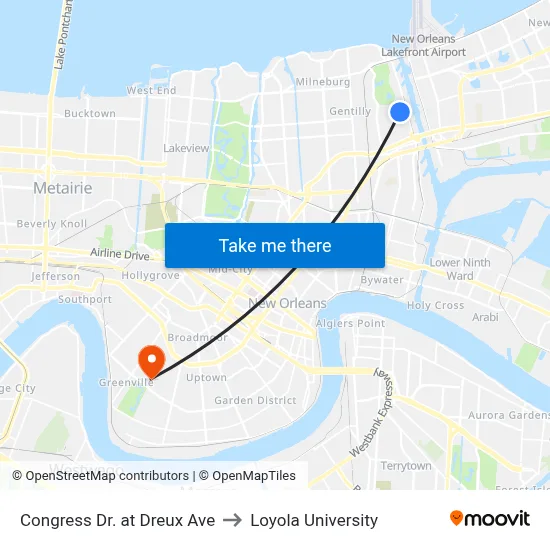 Congress Dr. at Dreux Ave to Loyola University map