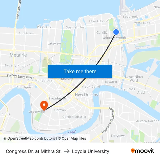 Congress Dr. at Mithra St. to Loyola University map