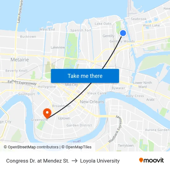 Congress Dr. at Mendez St. to Loyola University map