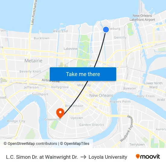 L.C. Simon Dr. at Wainwright Dr. to Loyola University map