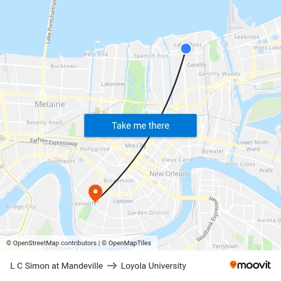 L C Simon at Mandeville to Loyola University map