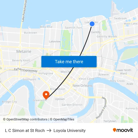 L C Simon at St Roch to Loyola University map