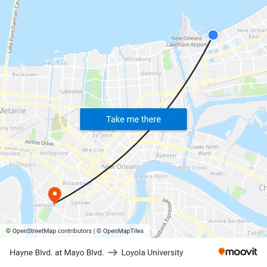 Hayne Blvd. at Mayo Blvd. to Loyola University map
