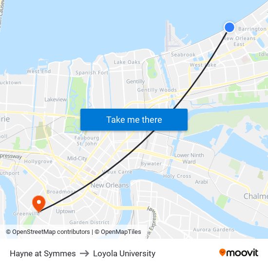 Hayne at Symmes to Loyola University map