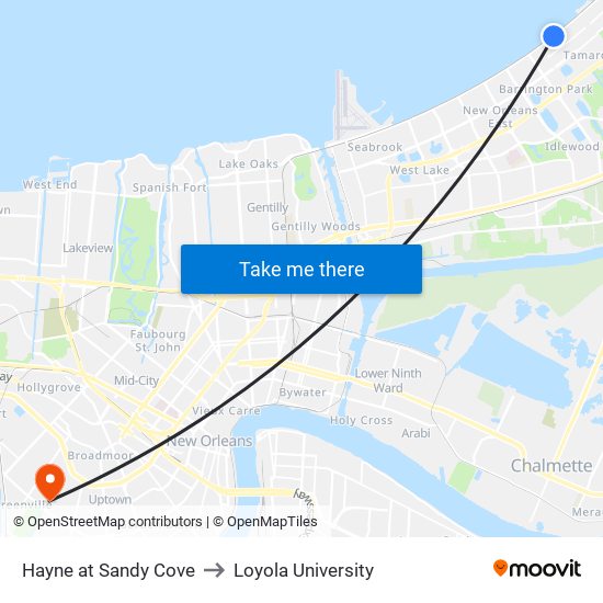 Hayne at Sandy Cove to Loyola University map